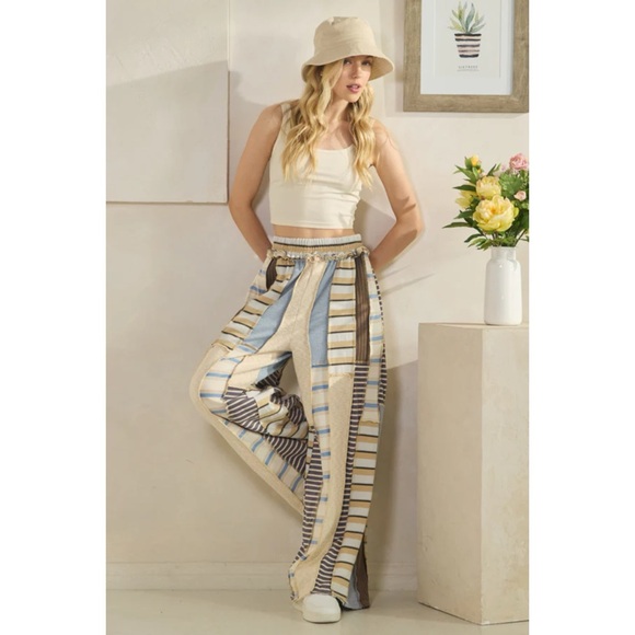 Oli & Hali Cream Blue Multicolor Striped Pants - Picture 9 of 9
